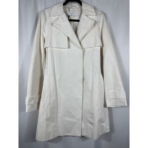 Tahari Milly White Trench Coat Crochet Back Snap Button Jacket Size Medium